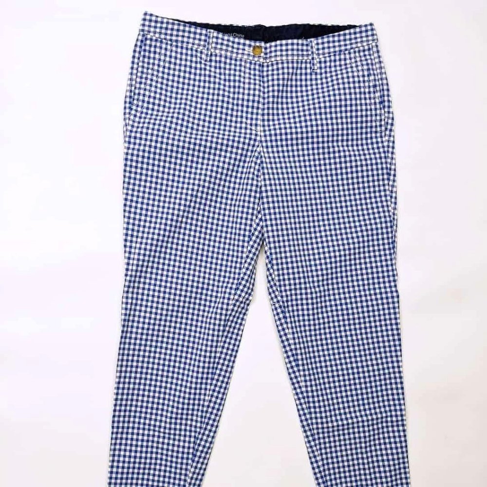 Talbots Girlfriend Chino Blue Gingham Pants Size 8